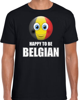 Bellatio Decorations Belgie Happy to be Belgian landen t-shirt met emoticon - zwart - heren -  Belgie landen shirt met Belgische vlag - EK / WK / Olympische spelen outfit / kleding 2XL