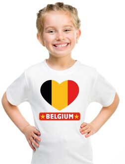 Bellatio Decorations Belgie kinder t-shirt met belgische vlag in hart wit jongens en meisjes l (146-152)