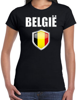 Bellatio Decorations Belgie landen supporter t-shirt met Belgische vlag schild zwart dames