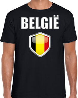 Bellatio Decorations Belgie landen supporter t-shirt met Belgische vlag schild zwart heren