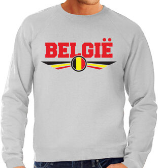 Bellatio Decorations Belgie landen sweater met Belgische vlag - grijs - heren - landen sweater / kleding - EK / WK / Olympische spelen outfit XL