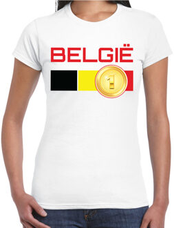 Bellatio Decorations Belgie landen t-shirt met medaille en Belgische vlag - wit - dames -  Belgie landen shirt / kleding - EK / WK / Olympische spelen outfit 2XL