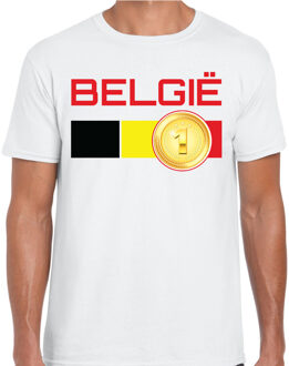 Bellatio Decorations Belgie landen t-shirt met medaille en Belgische vlag - wit - heren -  Belgie landen shirt / kleding - EK / WK / Olympische spelen outfit 2XL