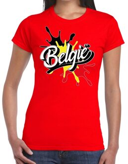 Bellatio Decorations Belgie landen t-shirt spetter rood voor dames - supporter/landen kleding Belgie 2XL