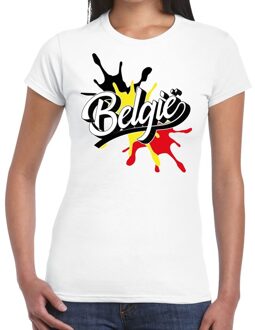 Bellatio Decorations Belgie landen t-shirt spetter wit voor dames - supporter/landen kleding Belgie 2XL