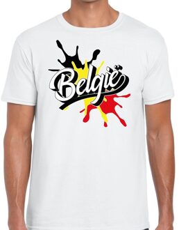 Bellatio Decorations Belgie landen t-shirt spetter wit voor heren - supporter/landen kleding Belgie 2XL