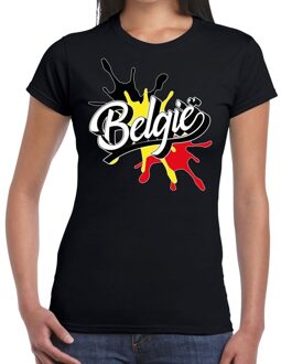 Bellatio Decorations Belgie landen t-shirt spetter zwart voor dames - supporter/landen kleding Belgie 2XL