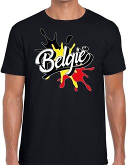 Bellatio Decorations Belgie landen t-shirt spetter zwart voor heren - supporter/landen kleding Belgie 2XL