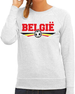 Bellatio Decorations Belgie landen / voetbal sweater met wapen in de kleuren van de Belgische vlag - grijs - dames - Belgie landen trui / kleding - EK / WK / voetbal sweater 2XL