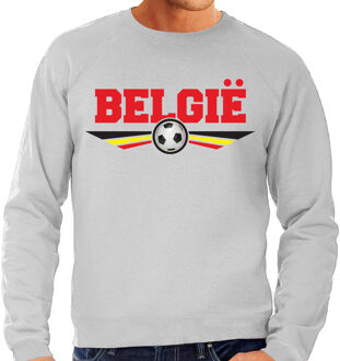 Bellatio Decorations Belgie landen / voetbal sweater met wapen in de kleuren van de Belgische vlag - grijs - heren - Belgie landen trui / kleding - EK / WK / voetbal sweater 2XL