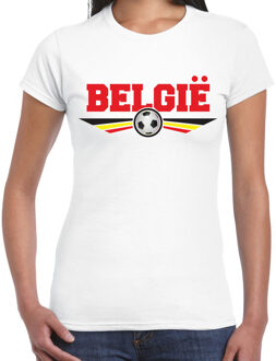 Bellatio Decorations Belgie landen / voetbal t-shirt met wapen in de kleuren van de Belgische vlag - wit - dames - Belgie landen shirt / kleding - EK / WK / voetbal shirt 2XL