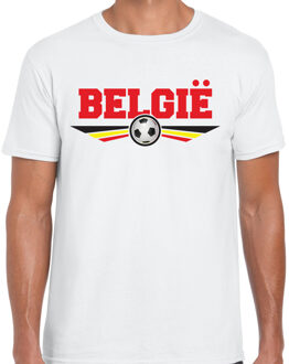 Bellatio Decorations Belgie landen / voetbal t-shirt met wapen in de kleuren van de Belgische vlag - wit - heren - Belgie landen shirt / kleding - EK / WK / voetbal shirt 2XL