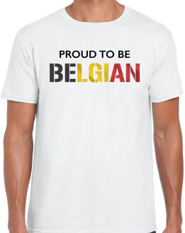 Bellatio Decorations Belgie Proud to be Belgian landen t-shirt - wit - heren -  Belgie landen shirt  met Belgische vlag/ kleding - EK / WK / Olympische spelen supporter outfit 2XL