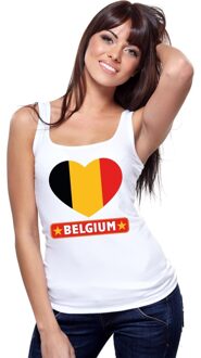 Bellatio Decorations Belgie singlet shirt/ tanktop met Belgische vlag in hart wit dames L