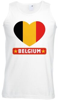 Bellatio Decorations Belgie singlet shirt/ tanktop met Belgische vlag in hart wit heren 2XL