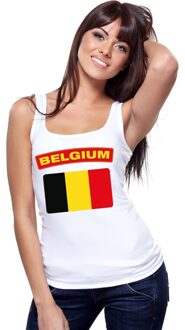 Bellatio Decorations Belgie singlet shirt/ tanktop met Belgische vlag wit dames L