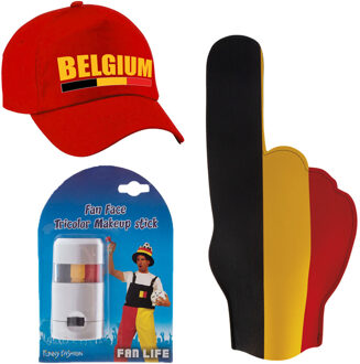 Bellatio Decorations Belgie supporters set - baseballcap rood - met vlag schminkstift - foamhand - volwassenen - landen