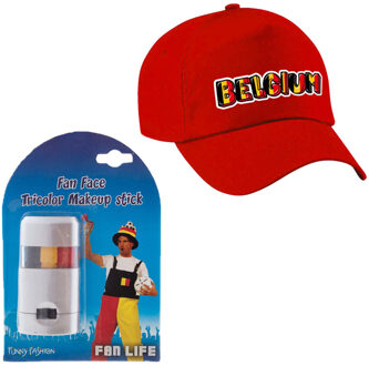 Bellatio Decorations Belgie supporters set - baseballcap rood - met vlag schminkstift - volwassenen - landen