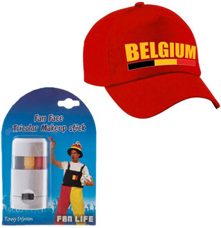 Bellatio Decorations Belgie supporters set - baseballcap rood - met vlag schminkstift - volwassenen - landen