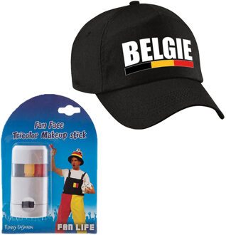 Bellatio Decorations Belgie supporters set - baseballcap zwart - met vlag schminkstift - volwassenen - landen