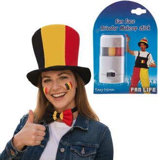 Bellatio Decorations Belgie supporters set - hoge hoed - met vlag schminkstift - strikje - volwassenen - landen