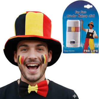 Bellatio Decorations Belgie supporters set - hoge hoed - met vlag schminkstift - strikje - volwassenen - landen