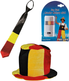 Bellatio Decorations Belgie supporters set - hoge hoed - met vlag schminkstift - stropdas/kravat - volwassenen - landen