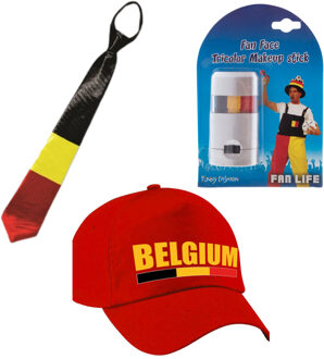 Bellatio Decorations Belgie supporters set - petje - met vlag schminkstift - stropdas/kravat - volwassenen - landen