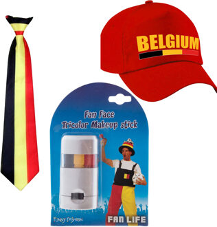 Bellatio Decorations Belgie supporters set - petje - met vlag schminkstift - stropdas/kravat - volwassenen - landen