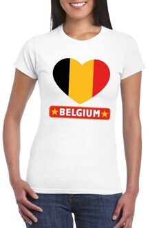 Bellatio Decorations Belgie t-shirt met Belgische vlag in hart wit dames 2XL