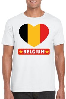 Bellatio Decorations Belgie t-shirt met belgische vlag in hart wit heren 2xl