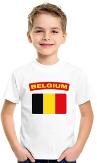 Bellatio Decorations Belgie t-shirt met belgische vlag wit kinderen l (146-152)