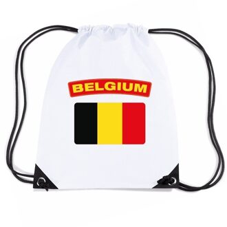 Bellatio Decorations Belgie thema sporttas - nylon rijgkoord rugzak - wit met vlag print - supporters