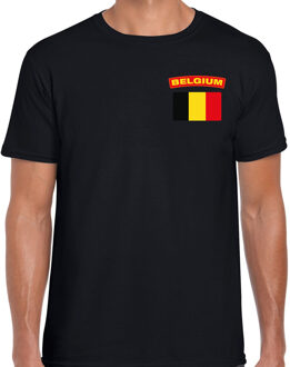 Bellatio Decorations Belgie thema t-shirt - met vlag op borst - zwart - voor heren - landen shirt - supporters S