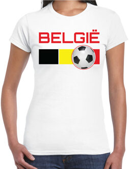 Bellatio Decorations Belgie voetbal / landen t-shirt met voetbal en Belgische vlag - wit - dames -  Belgie landen shirt / kleding - EK / WK / Voetbal shirts 2XL