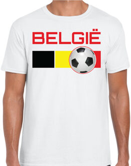 Bellatio Decorations Belgie voetbal / landen t-shirt met voetbal en Belgische vlag - wit - heren -  Belgie landen shirt / kleding - EK / WK / Voetbal shirts 2XL