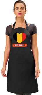 Bellatio Decorations Belgische vlag in hart keukenschort/ barbecueschort zwart heren en dames - I love Belgie schort