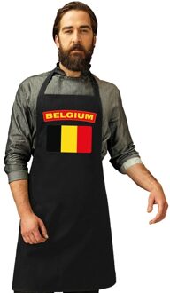 Bellatio Decorations Belgische vlag keukenschort/ barbecueschort zwart heren en dames - Belgie schort