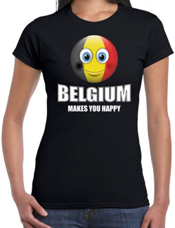 Bellatio Decorations Belgium makes you happy landen t-shirt Belgie met emoticon - zwart - dames -  Belgie landen shirt met Belgische vlag - EK / WK / Olympische spelen outfit / kleding 2XL