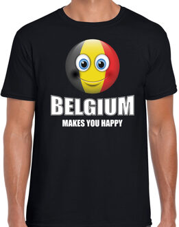 Bellatio Decorations Belgium makes you happy landen t-shirt Belgie met emoticon - zwart - heren -  Belgie landen shirt met Belgische vlag - EK / WK / Olympische spelen outfit / kleding 2XL