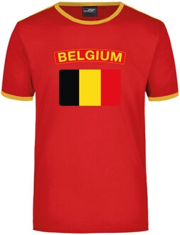 Bellatio Decorations Belgium ringer t-shirt rood met gele randjes voor heren - Belgie supporter kleding 2XL