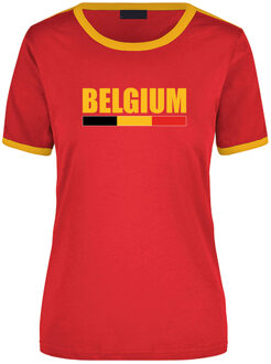 Bellatio Decorations Belgium supporter ringer t-shirt rood met gele randjes voor dames - Belgie supporter kleding L