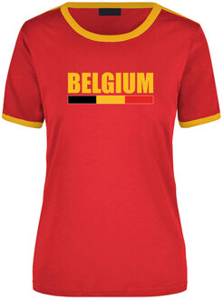 Bellatio Decorations Belgium supporter rood / geel ringer t-shirt Belgie met vlag voor dames