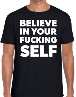 Bellatio Decorations Believe in your fucking self tekst t-shirt zwart heren 2XL