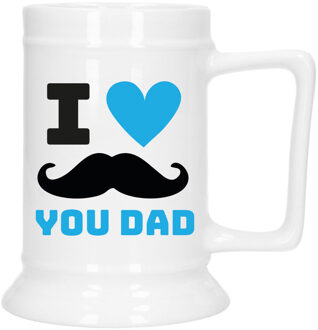 Bellatio Decorations Bellatio Decoration Cadeau Bierpul voor papa - blauw - liefde - keramiek - 530 ml