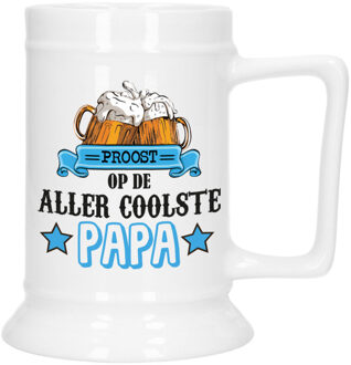 Bellatio Decorations Bellatio Decoration Cadeau Bierpul voor papa - blauw - proost - keramiek - 530 ml - Vaderdag