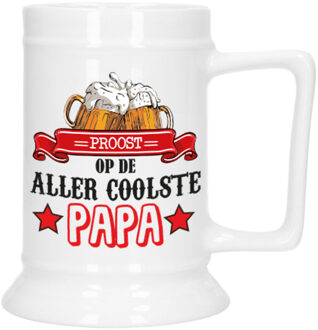 Bellatio Decorations Bellatio Decoration Cadeau Bierpul voor papa - rood - proost - keramiek - 530 ml - Vaderdag