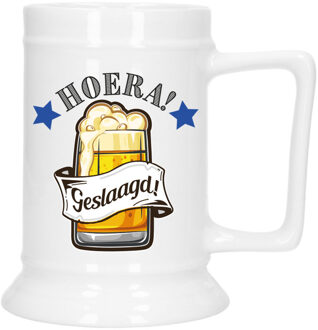 Bellatio Decorations Bellatio Decoration Geslaagd Cadeau Bierpul - blauw - hoera! geslaagd! - keramiek - 530 ml