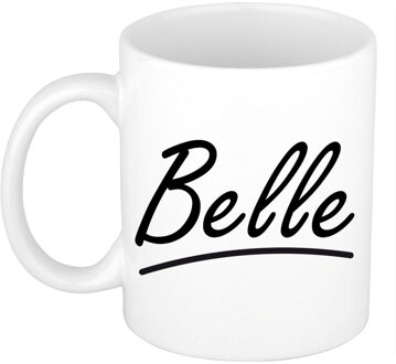 Bellatio Decorations Belle Naam koffiemok - beker - met sierlijke letters - wit - 300 ml - Cadeau - Dames
