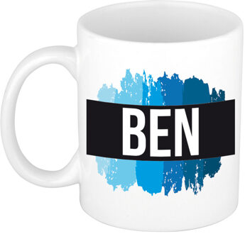 Bellatio Decorations Ben naam cadeau koffie mok - beker - met blauw verfstrepen - Cadeau collega - vaderdag